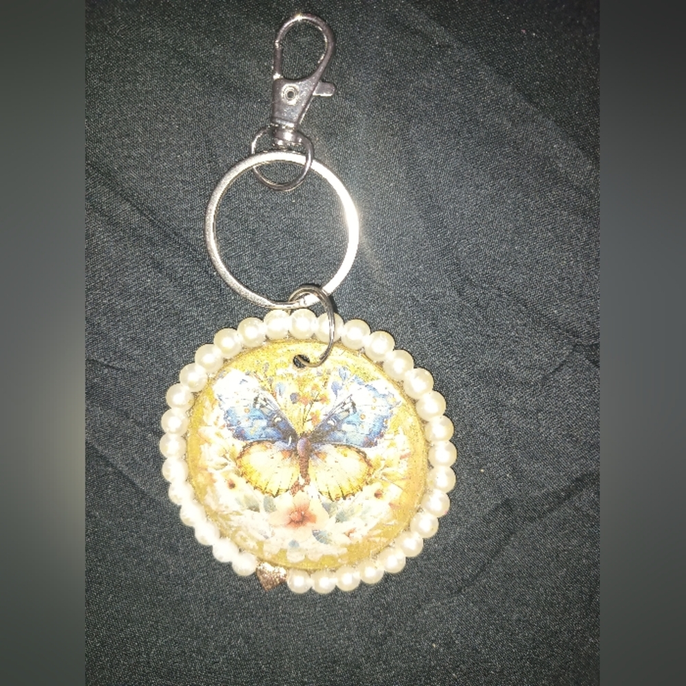 Handcrafted Butterfly Key Holder with Pearls